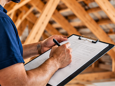 Professional inspecting attic insulation conditions