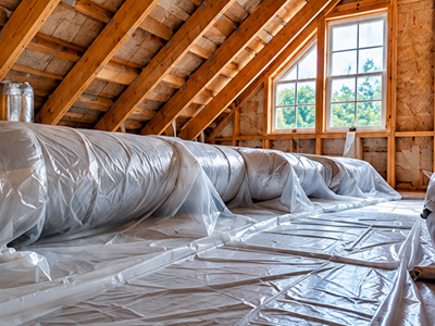 Attic prepared and protected before spray foam installation